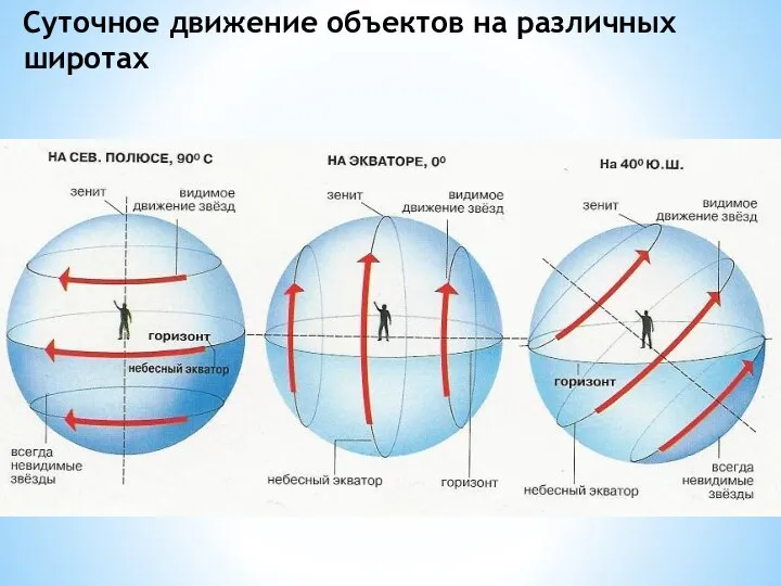 Суточное движение объектов на различных широтах