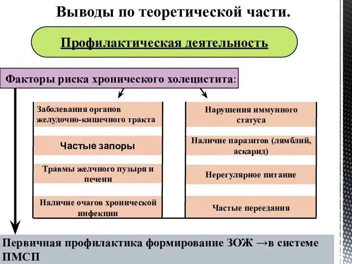 Факторы риска хронического холецистита: Выводы по теоретической части. Профилактическая деятельность Первичная