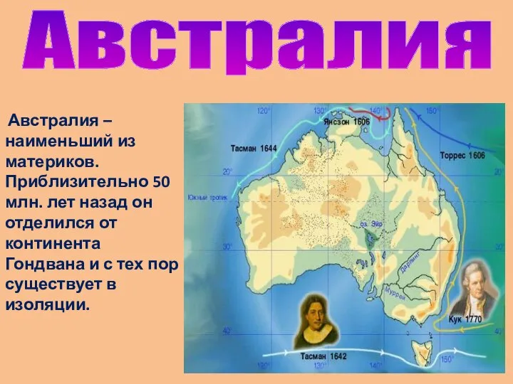 Австралия Австралия – наименьший из материков. Приблизительно 50 млн. лет назад