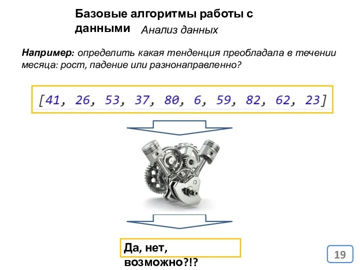 Базовые алгоритмы работы с данными Анализ данных Да, нет, возможно?!? Например: