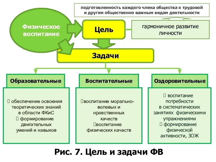 Рис. 7. Цель и задачи ФВ Физическое воспитание Цель Задачи гармоничное