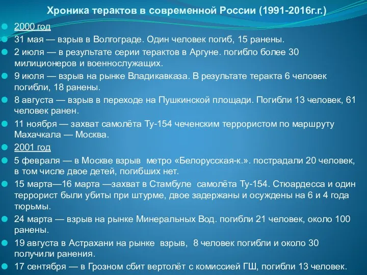 Хроника терактов в современной России (1991-2016г.г.) 2000 год 31 мая —