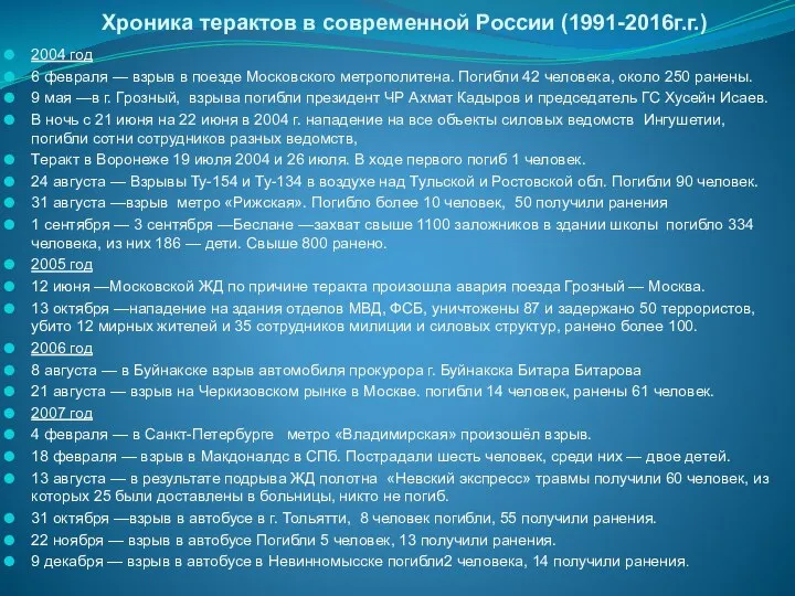 Хроника терактов в современной России (1991-2016г.г.) 2004 год 6 февраля —