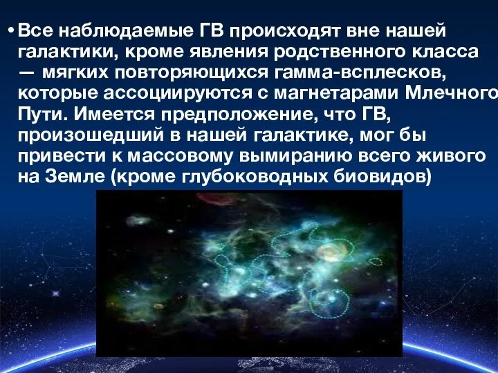 Все наблюдаемые ГВ происходят вне нашей галактики, кроме явления родственного класса