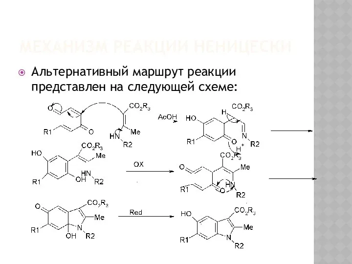 МЕХАНИЗМ РЕАКЦИИ НЕНИЦЕСКИ Альтернативный маршрут реакции представлен на следующей схеме: