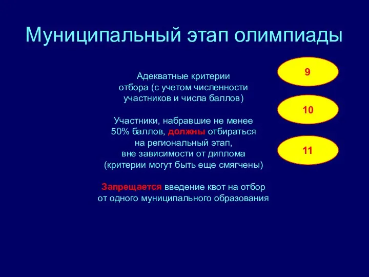 Муниципальный этап олимпиады 9 10 11 Адекватные критерии отбора (с учетом