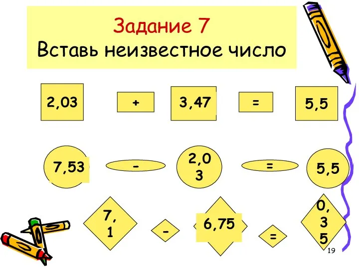 Задание 7 Вставь неизвестное число 2,03 + ? = 5,5 ?