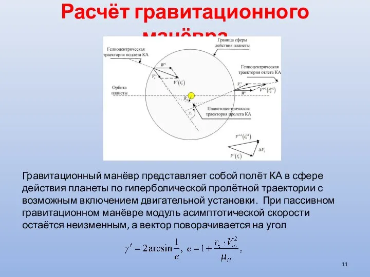 Расчёт гравитационного манёвра Гравитационный манёвр представляет собой полёт КА в сфере