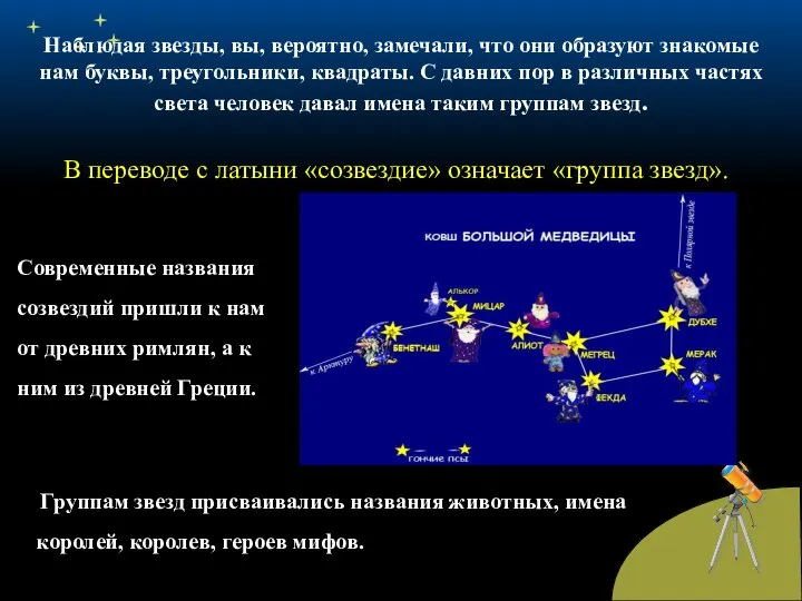 Наблюдая звезды, вы, вероятно, замечали, что они образуют знакомые нам буквы,