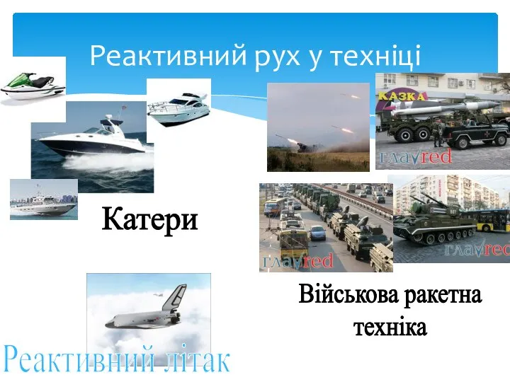 Реактивний рух у техніці Катери Реактивний літак Військова ракетна техніка