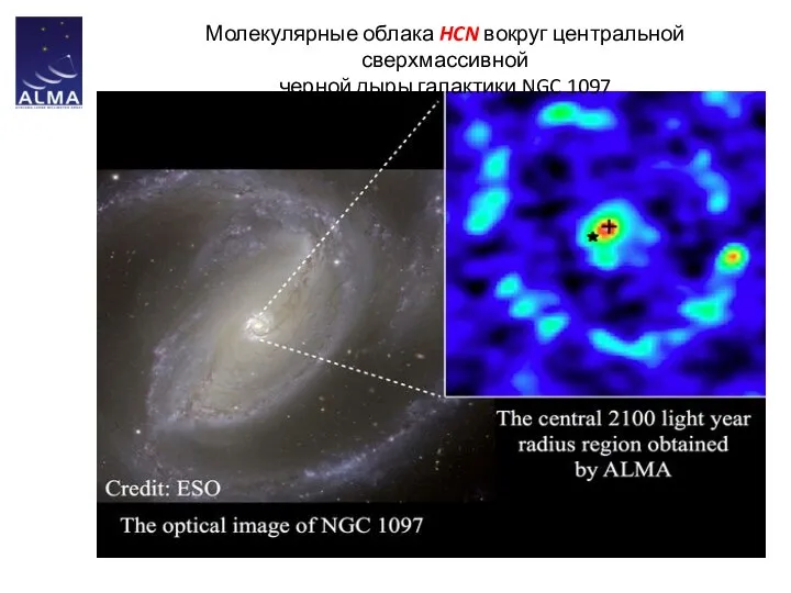 Молекулярные облака HCN вокруг центральной сверхмассивной черной дыры галактики NGC 1097