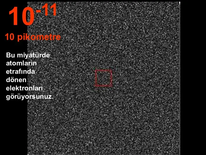 Bu miyatürde atomların etrafında dönen elektronları görüyorsunuz. 10-11 10 pikometre