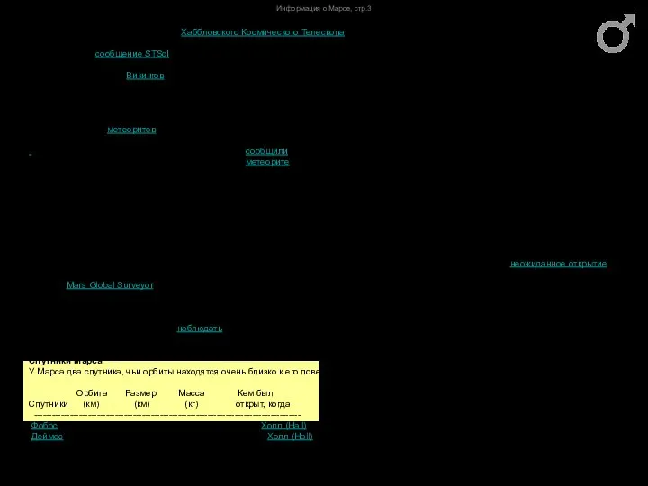 Информация о Марсе, стр.3 Последние наблюдения с помощью Хаббловского Космического Телескопа