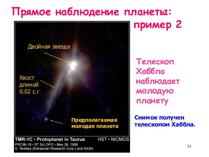 Телескоп Хаббла наблюдает молодую планету Предполагаемая молодая планета Снимок получен телескопом