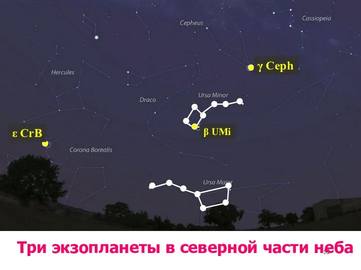 β UMi Три экзопланеты в северной части неба ε CrB γ Ceph