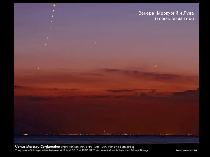 Венера, Меркурий и Луна на вечернем небе