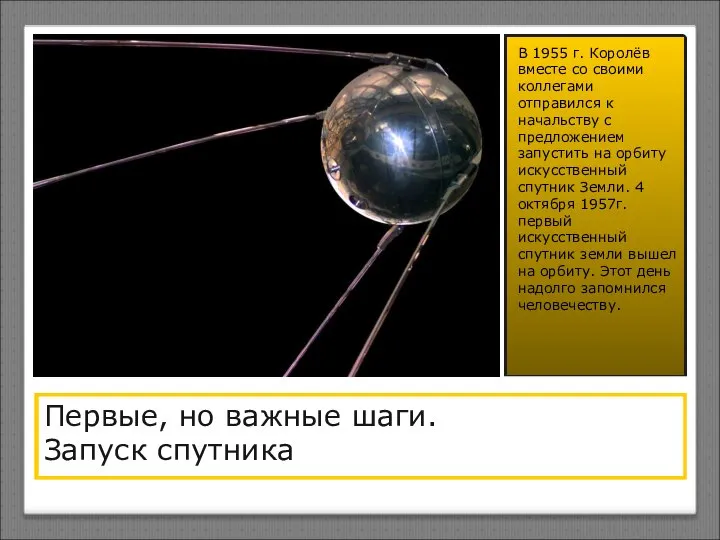 Первые, но важные шаги. Запуск спутника В 1955 г. Королёв вместе