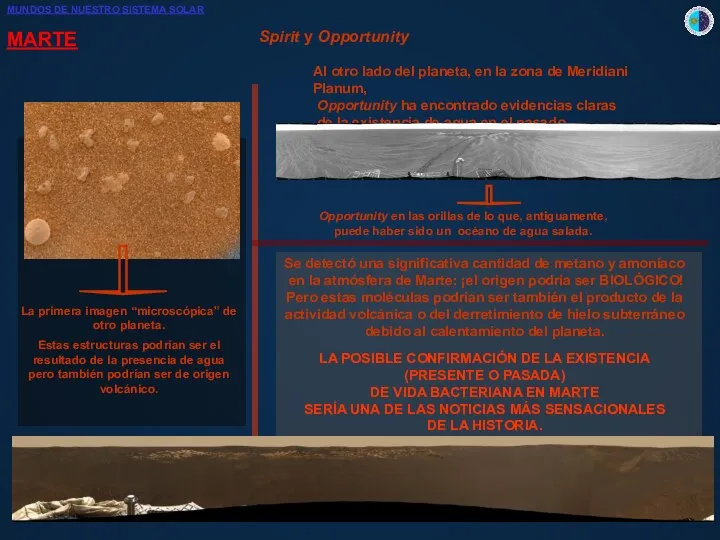 MARTE Spirit y Opportunity La primera imagen “microscópica” de otro planeta.