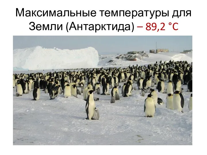 Максимальные температуры для Земли (Антарктида) – 89,2 °C