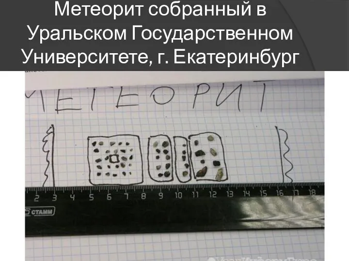 Метеорит собранный в Уральском Государственном Университете, г. Екатеринбург