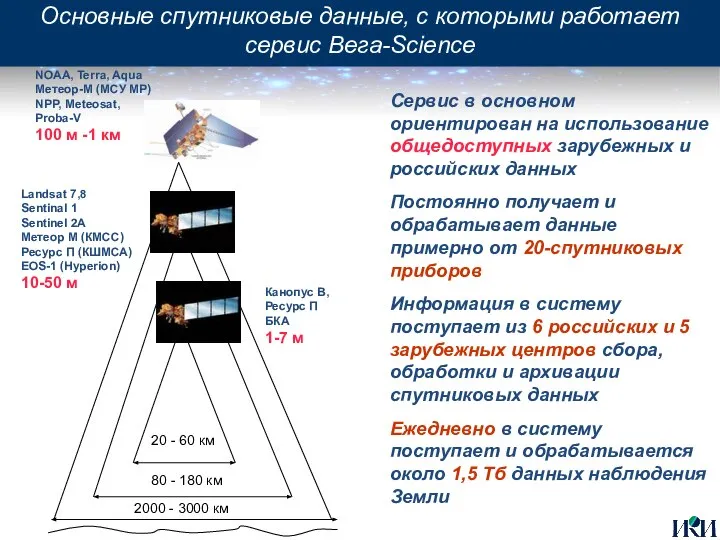 Основные спутниковые данные, с которыми работает сервис Вега-Science Landsat 7,8 Sentinal