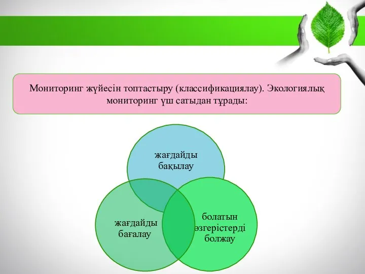 Мониторинг жүйесін топтастыру (классификациялау). Экологиялық мониторинг үш сатыдан тұрады: