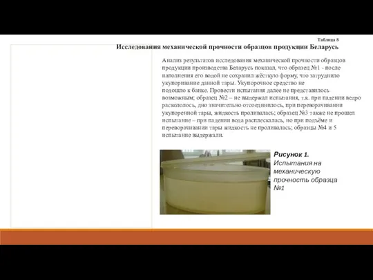 Анализ результатов исследования механической прочности образцов продукции производства Беларусь показал, что