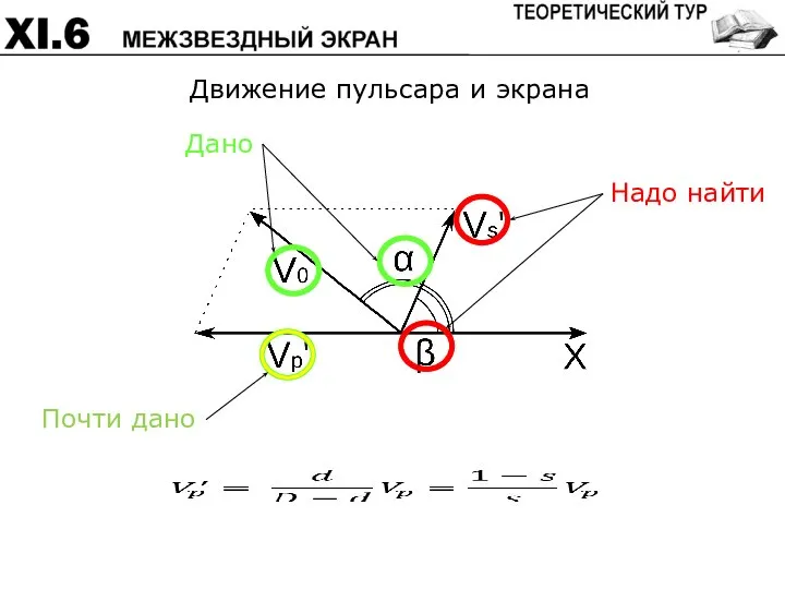 Движение пульсара и экрана Дано Надо найти Почти дано