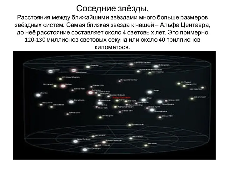 Соседние звёзды. Расстояния между ближайшими звёздами много больше размеров звёздных систем.