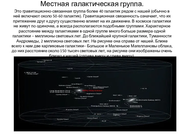 Местная галактическая группа. Это гравитационно-связанная группа более 40 галактик рядом с