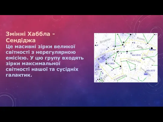 Змінні Хаббла - Сендіджа Це масивні зірки великої світності з нерегулярною