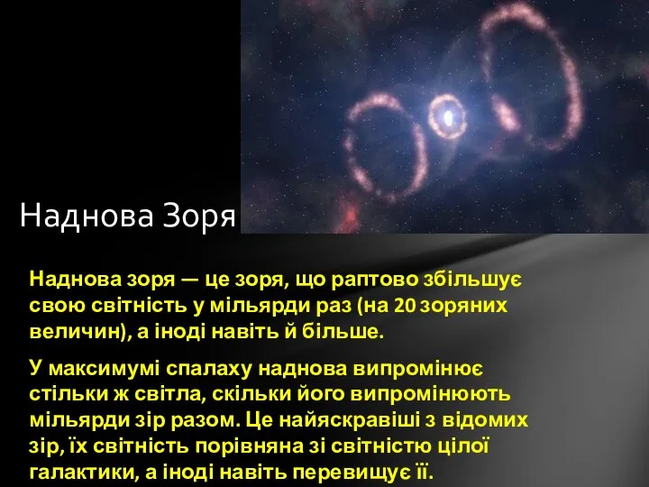 Наднова зоря — це зоря, що раптово збільшує свою світність у