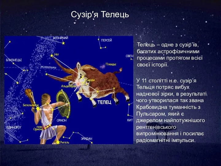 Сузір′я Телець Телець – одне з сузір’їв, багатих астрофізичними процесами протягом