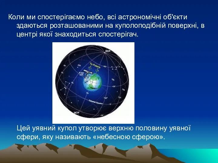 Коли ми спостерігаємо небо, всі астрономічні об'єкти здаються розташованими на куполоподібній