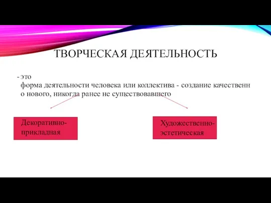 ТВОРЧЕСКАЯ ДЕЯТЕЛЬНОСТЬ это форма деятельности человека или коллектива - создание качественно