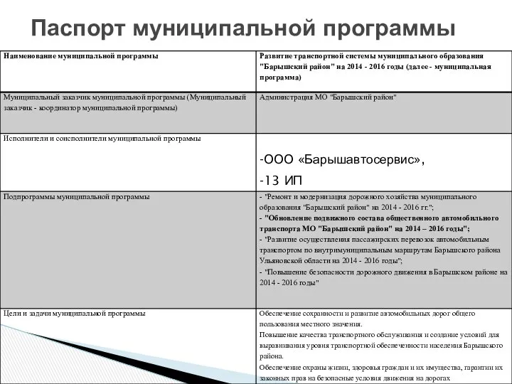 Паспорт муниципальной программы