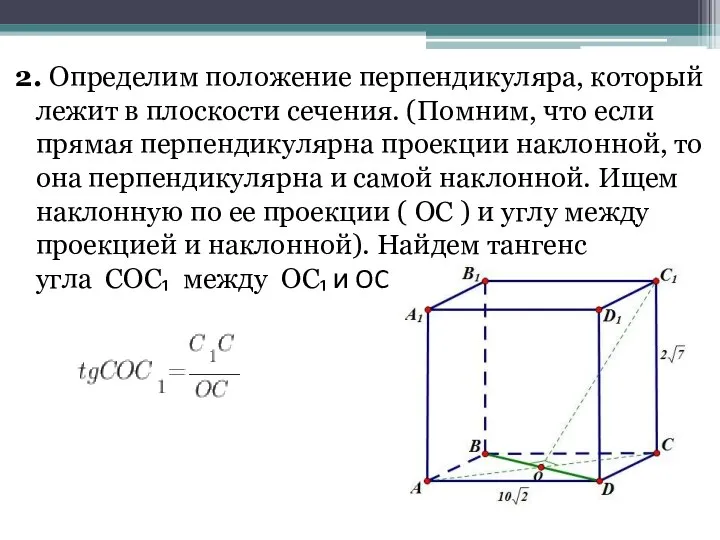 2. Определим положение перпендикуляра, который лежит в плоскости сечения. (Помним, что