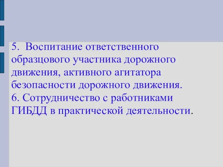 5. Воспитание ответственного образцового участника дорожного движения, активного агитатора безопасности дорожного