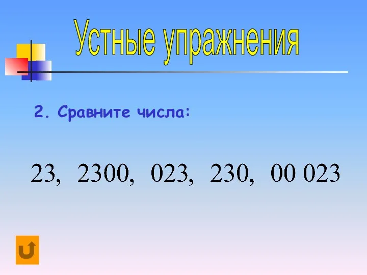 Устные упражнения 2. Сравните числа: