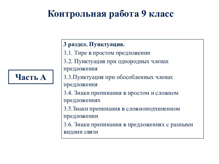 Контрольная работа 9 класс 3 раздел. Пунктуация. 3.1. Тире в простом