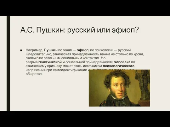 А.С. Пушкин: русский или эфиоп? Например, Пушкин по генам — эфиоп,