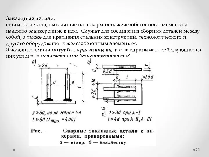 Закладные детали. стальные детали, выходящие на поверхность железобетонного элемента и надежно