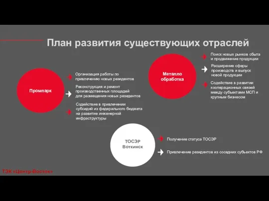 План развития существующих отраслей Металло обработка Поиск новых рынков сбыта и