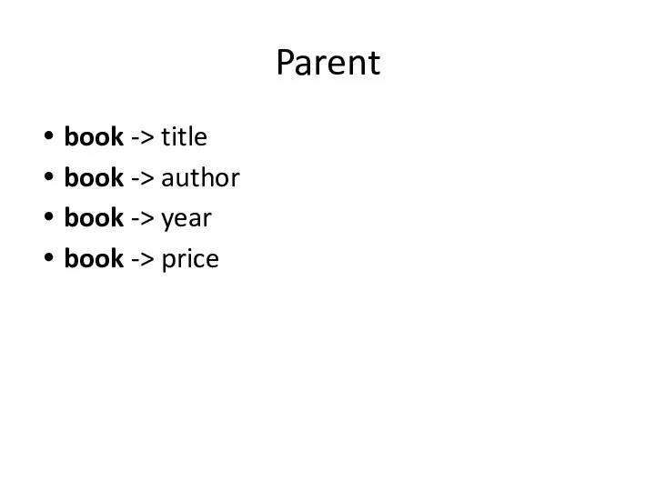 Parent book -> title book -> author book -> year book -> price