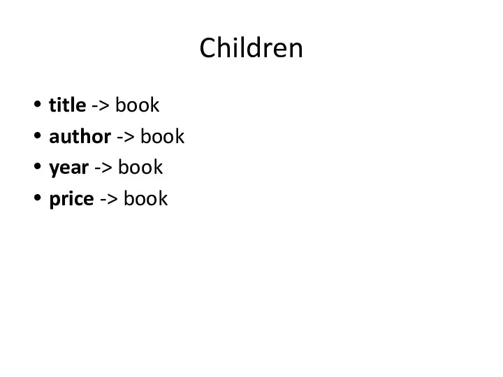 Children title -> book author -> book year -> book price -> book