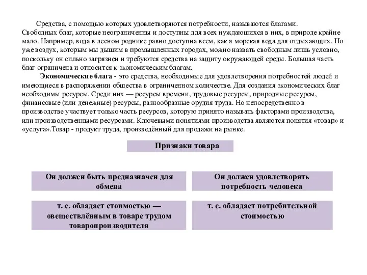 Средства, с помощью которых удовлетворяются потребности, называются благами. Свободных благ, которые