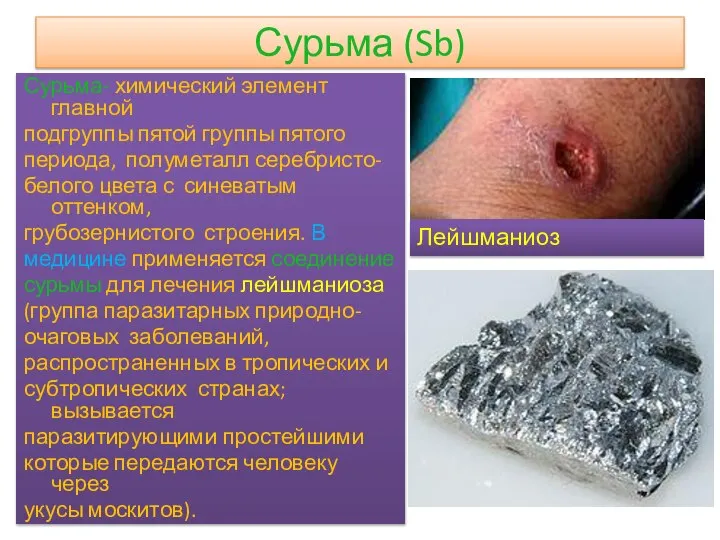 Сурьма (Sb) Сурьма- химический элемент главной подгруппы пятой группы пятого периода,