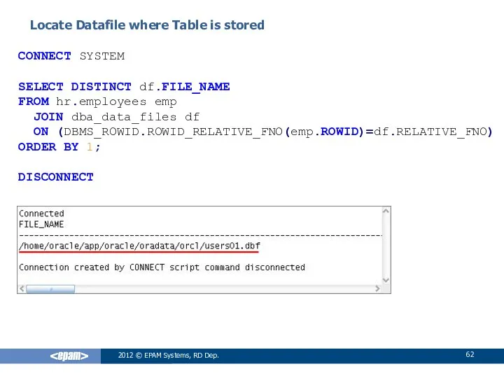 Locate Datafile where Table is stored 2012 © EPAM Systems, RD