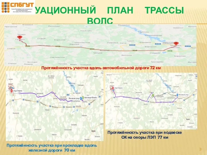 СИТУАЦИОННЫЙᅟ ПЛАНᅟ ТРАССЫᅟ ВОЛСᅟ Протяжённость учасᴛка вдоль автомобильной дороги 72 км