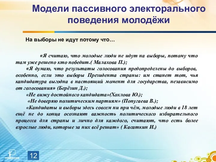 Модели пассивного электорального поведения молодёжи На выборы не идут потому что…